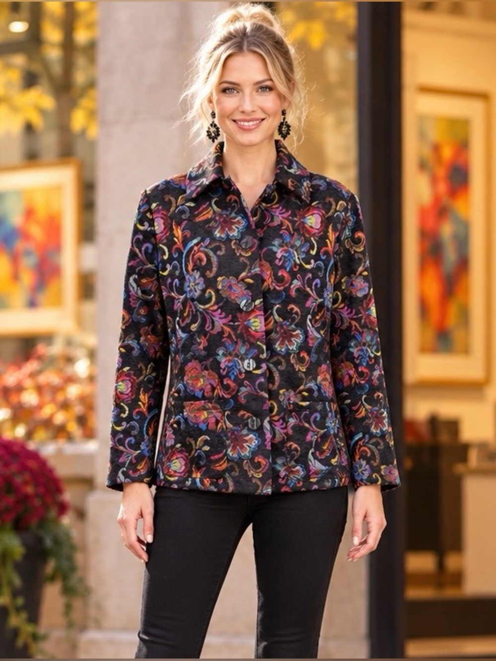 Draper’s & Damon’s Colorful Floral Jacquard Jacket Size M